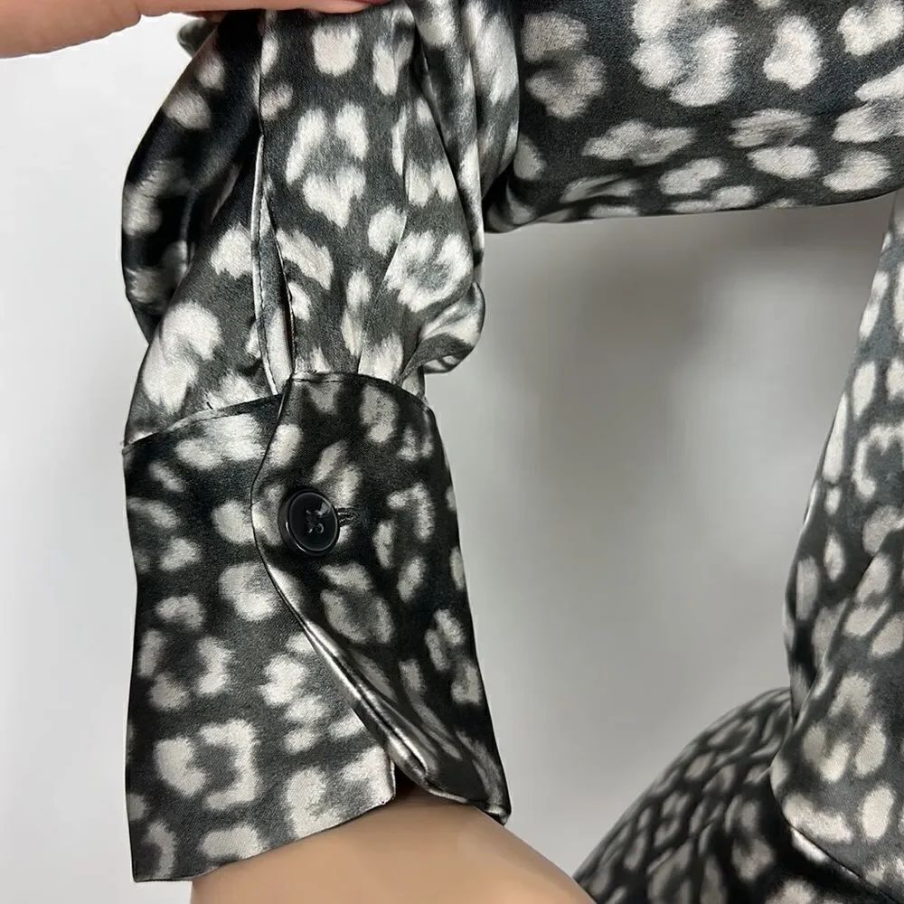 Worthington Animal Print Long Sleeve Satin Wrap Dress Size S - Picture 4 of 14